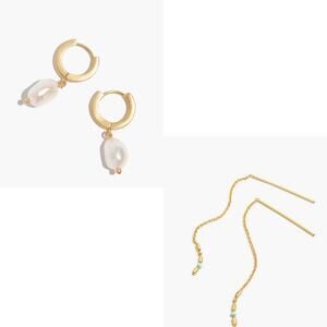 New- Set of 2 Madewell Earrings - Drop Mini Hoop Earrings, Bead Chain Earrings